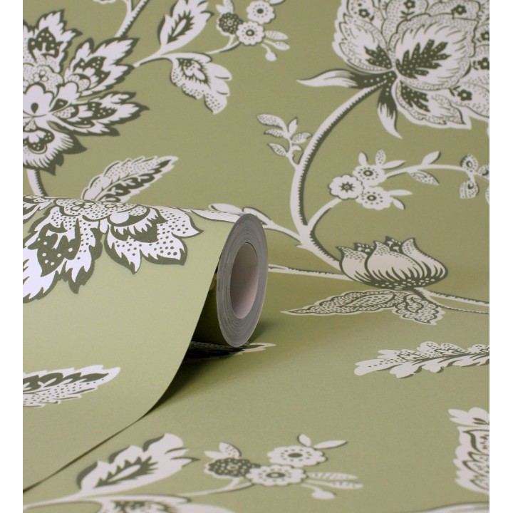 Papel pintado de flores y ramas fondo verde - Dijon Flowers 682914