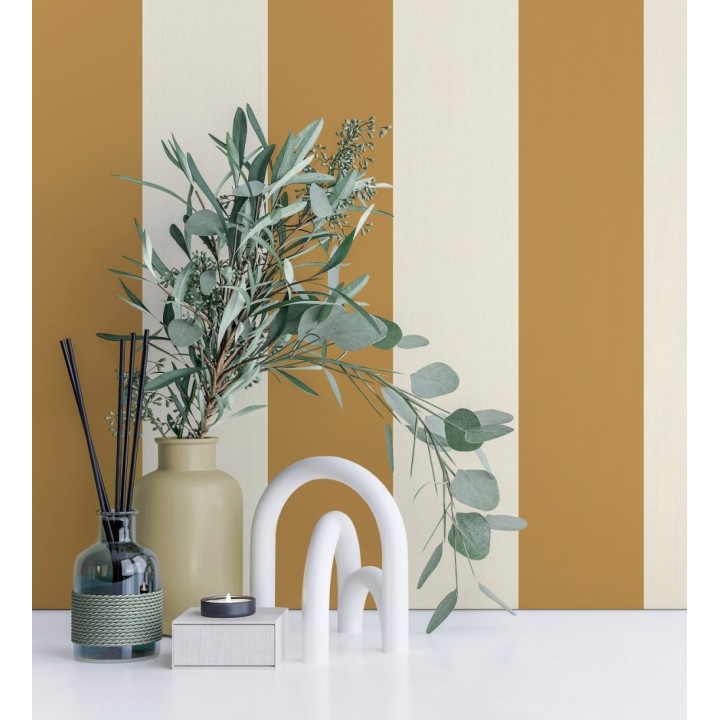 Papel pintado de rayas ocre con textura suave - Dijon Stripes 682915