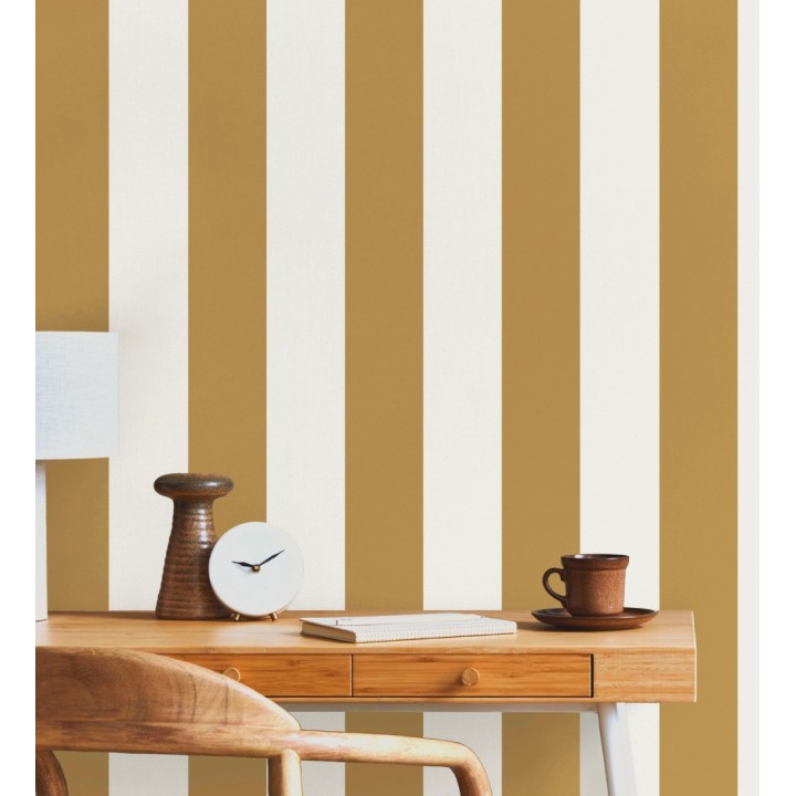 Papel pintado de rayas ocre con textura suave - Dijon Stripes 682915