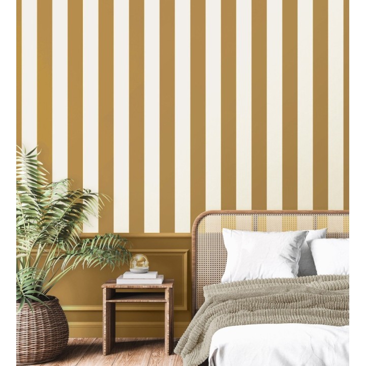 Papel pintado de rayas ocre con textura suave - Dijon Stripes 682915