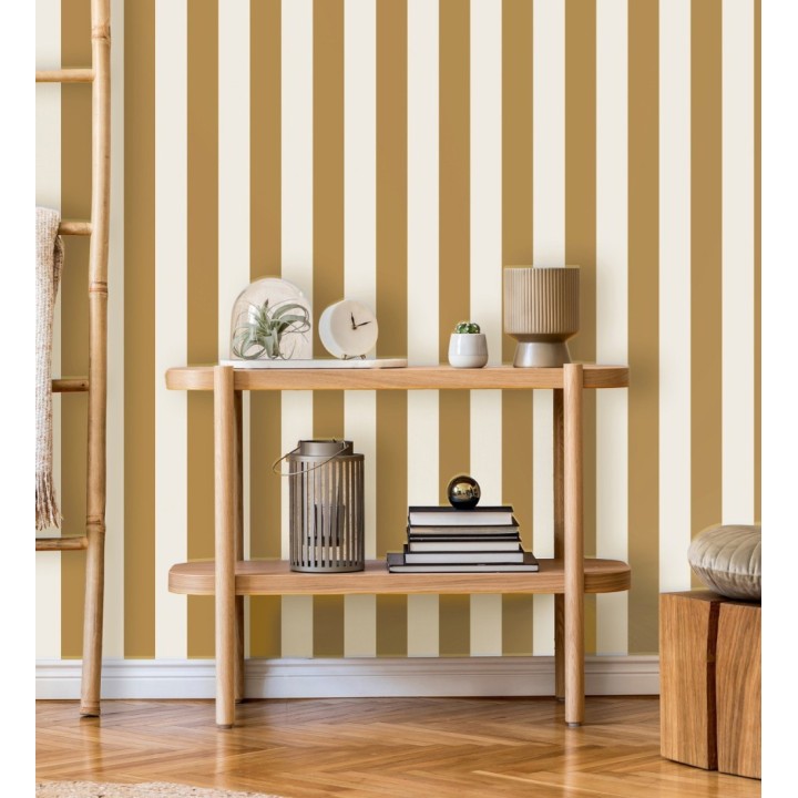 Papel pintado de rayas ocre con textura suave - Dijon Stripes 682915