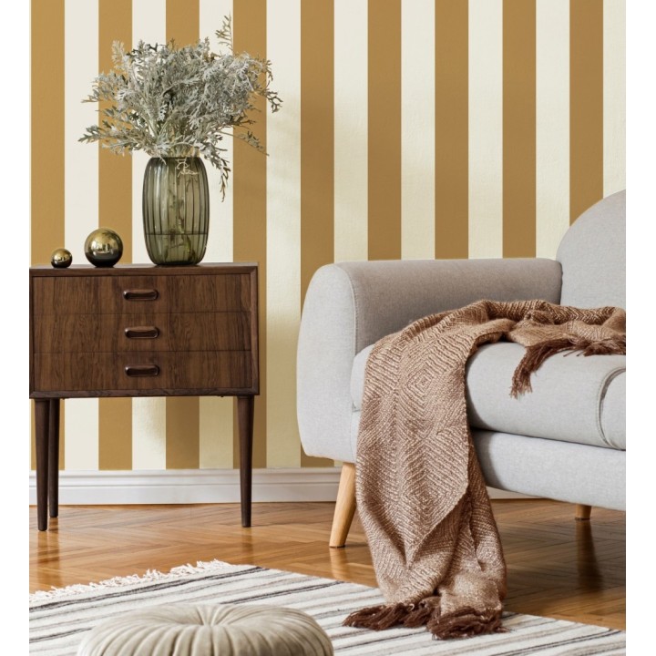 Papel pintado de rayas ocre con textura suave - Dijon Stripes 682915