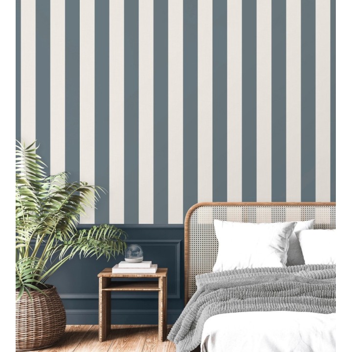 Papel pintado de rayas azul con textura suave - Dijon Stripes 682918