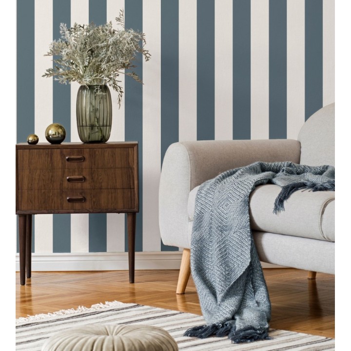 Papel pintado de rayas azul con textura suave - Dijon Stripes 682918