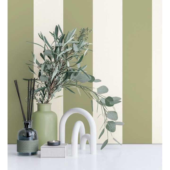 Papel pintado de rayas verde con textura suave - Dijon Stripes 682919