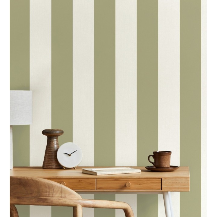 Papel pintado de rayas verde con textura suave - Dijon Stripes 682919