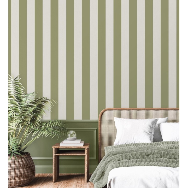 Papel pintado de rayas verde con textura suave - Dijon Stripes 682919