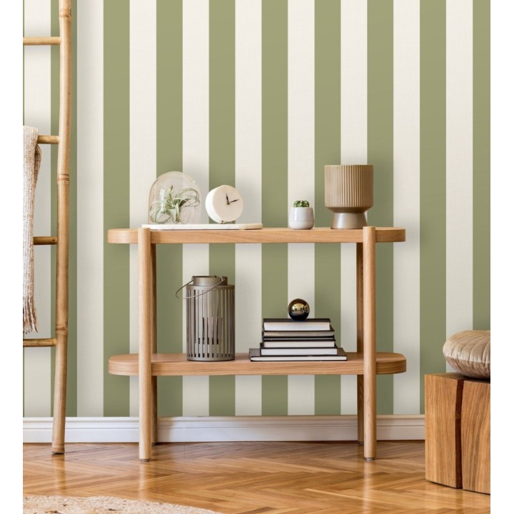 Papel pintado de rayas verde con textura suave - Dijon Stripes 682919