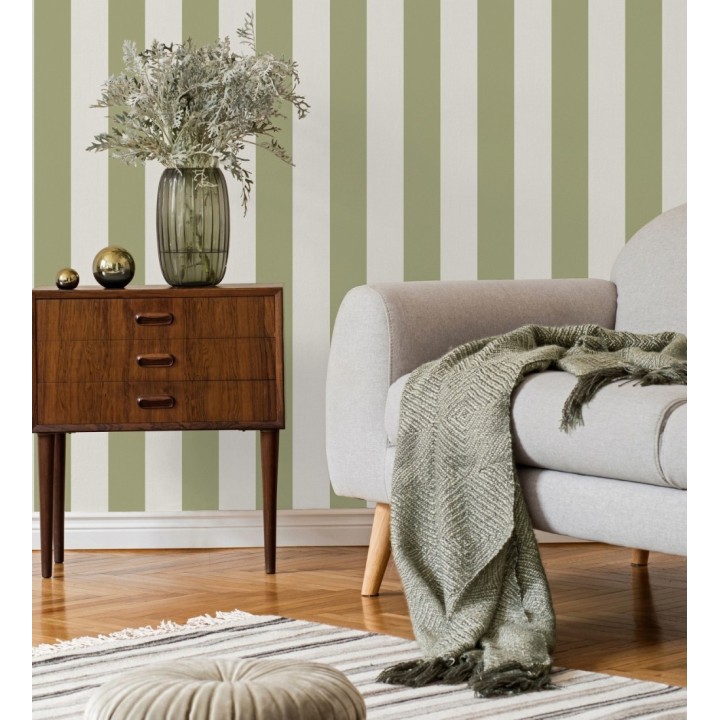 Papel pintado de rayas verde con textura suave - Dijon Stripes 682919