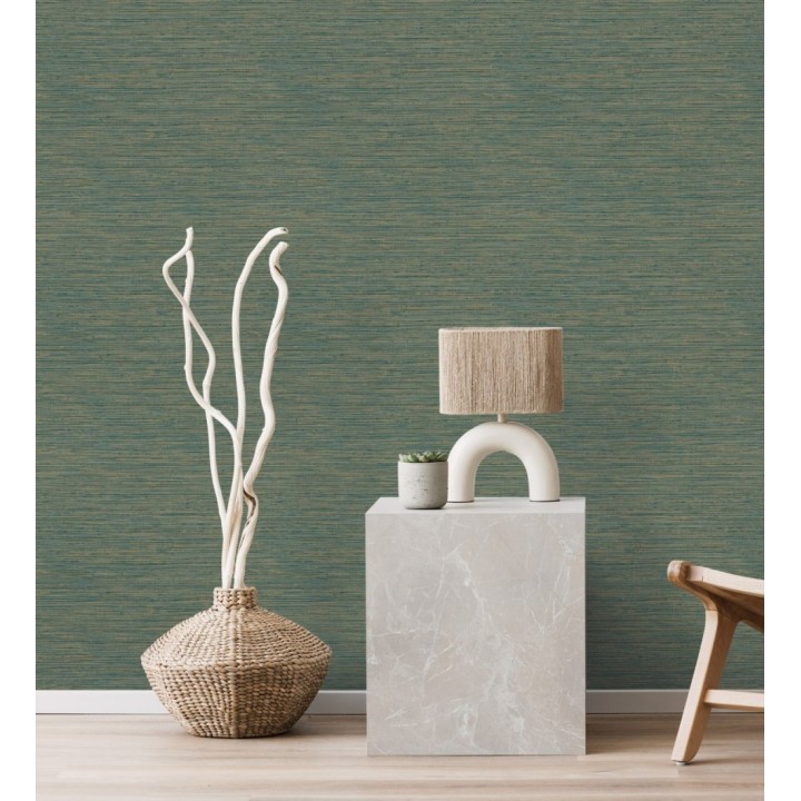 Papel pintado imitación fibra vegetal verde - Manila Modern Fibers 682923