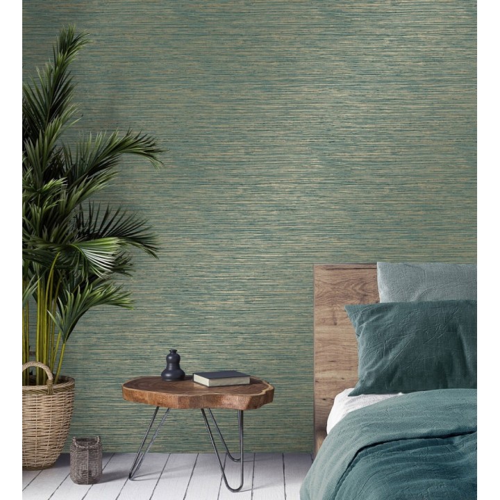 Papel pintado imitación fibra vegetal verde - Manila Modern Fibers 682923