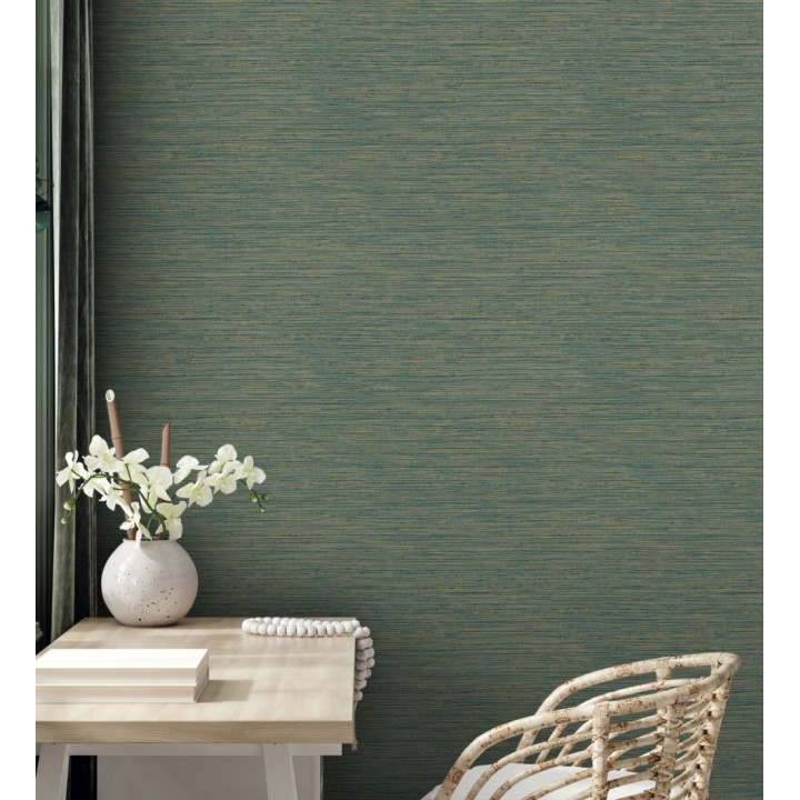 Papel pintado imitación fibra vegetal verde - Manila Modern Fibers 682923