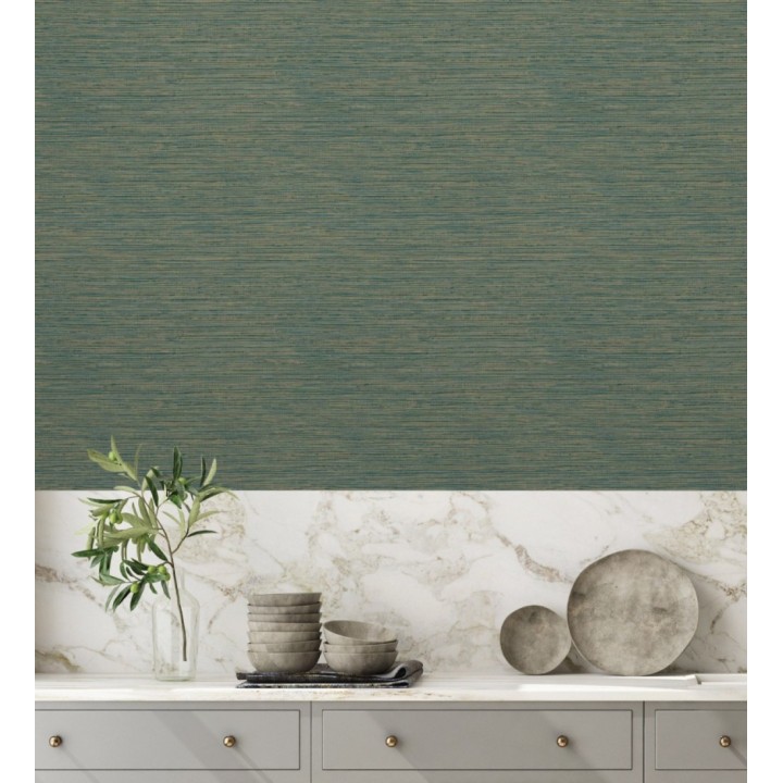 Papel pintado imitación fibra vegetal verde - Manila Modern Fibers 682923