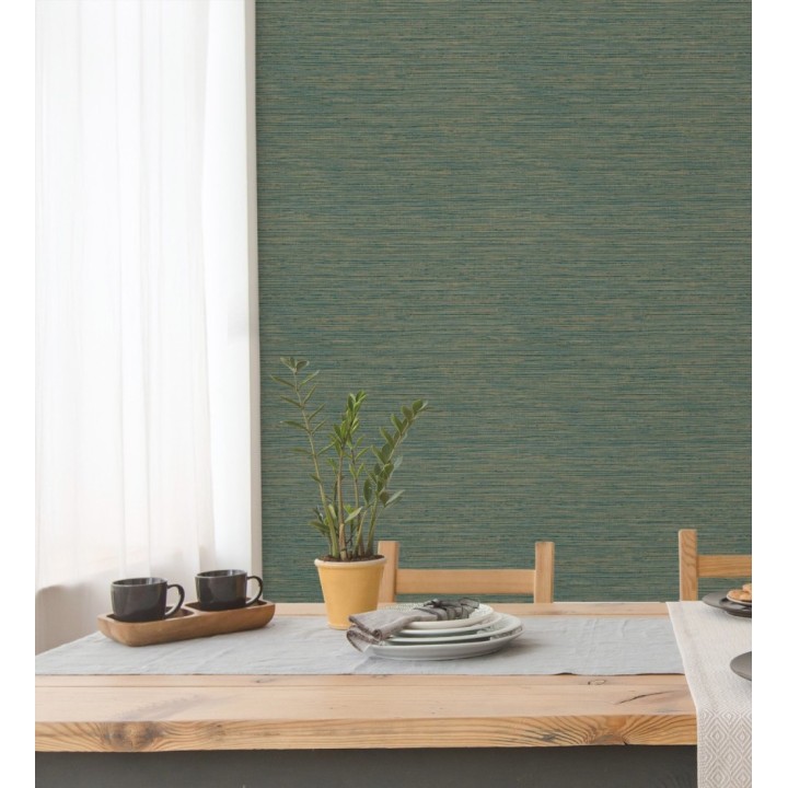 Papel pintado imitación fibra vegetal verde - Manila Modern Fibers 682923