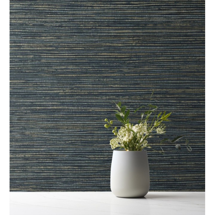 Papel pintado imitación fibra vegetal azul - Manila Modern Fibers 682924