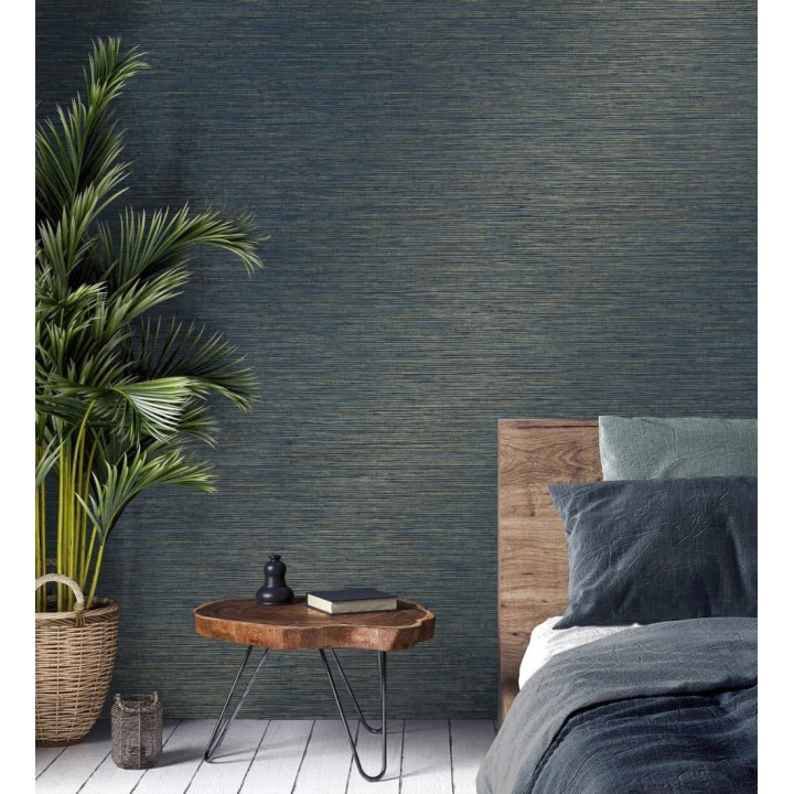 Papel pintado imitación fibra vegetal azul - Manila Modern Fibers 682924