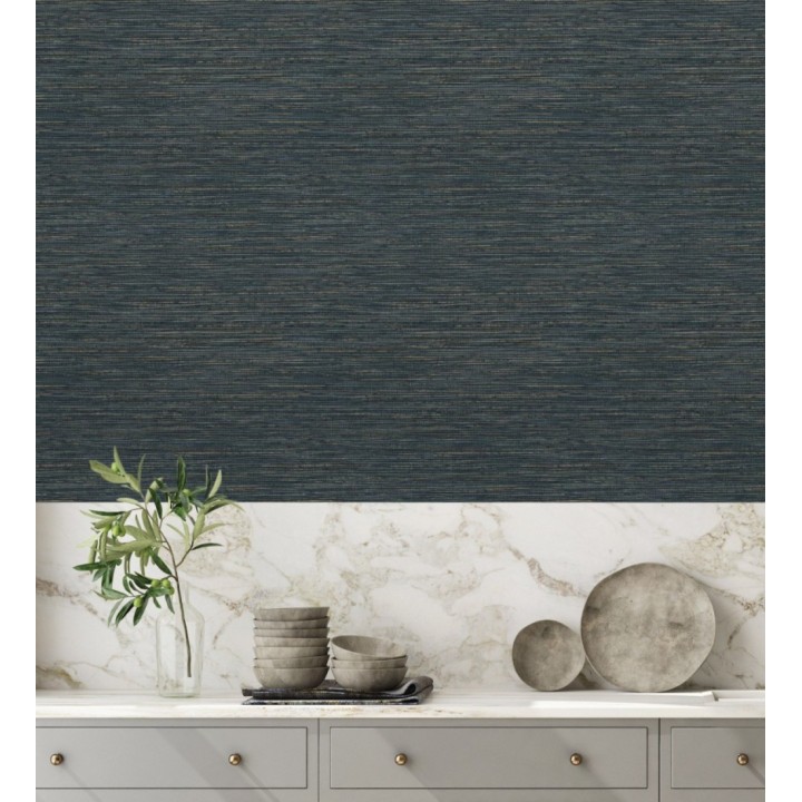 Papel pintado imitación fibra vegetal azul - Manila Modern Fibers 682924