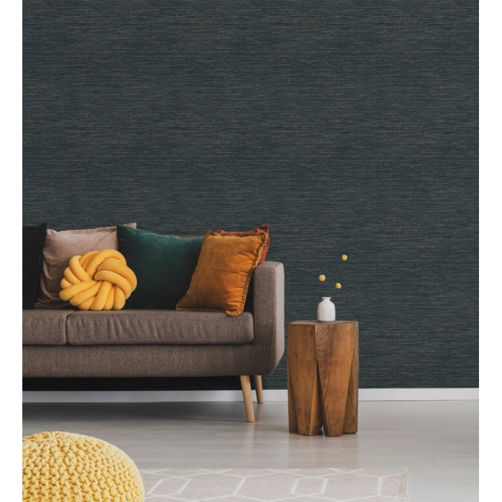 Papel pintado imitación fibra vegetal azul - Manila Modern Fibers 682924