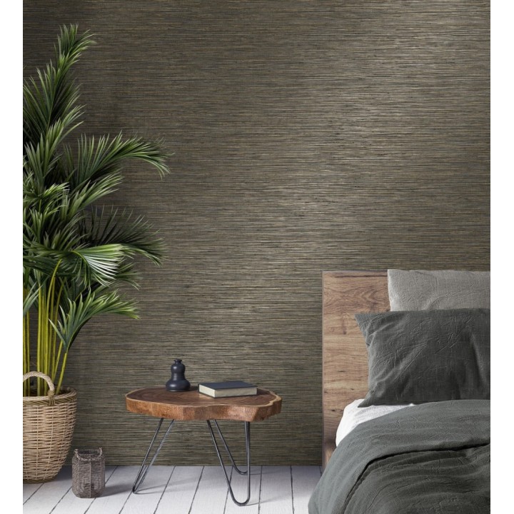 Papel pintado imitación fibra vegetal color chocolate - Manila Modern Fibers 682925