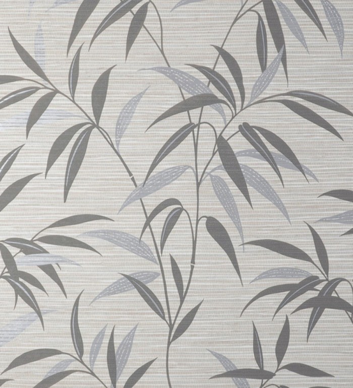 Papel pintado de hojas fondo fibra vegetal blanca y gris - Manila Whispers 682926