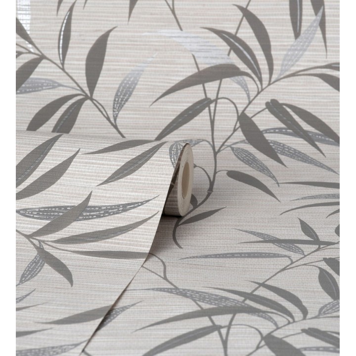 Papel pintado de hojas fondo fibra vegetal blanca y gris - Manila Whispers 682926