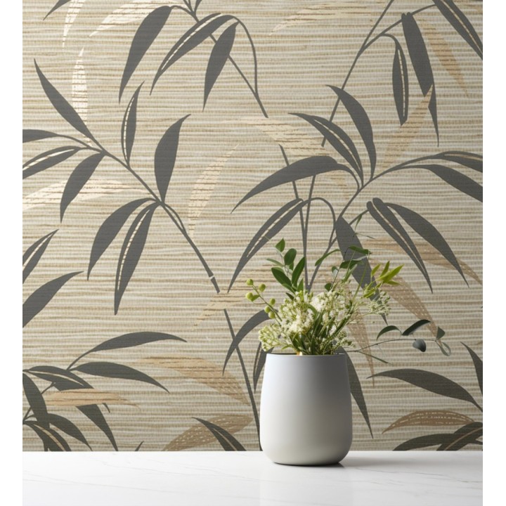 Papel pintado de hojas fondo fibra vegetal natural - Manila Whispers 682927