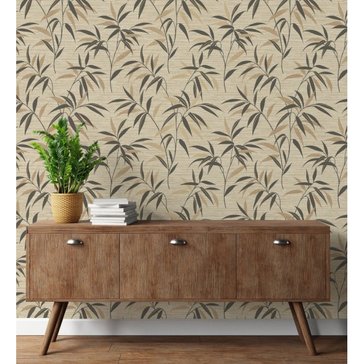 Papel pintado de hojas fondo fibra vegetal natural - Manila Whispers 682927
