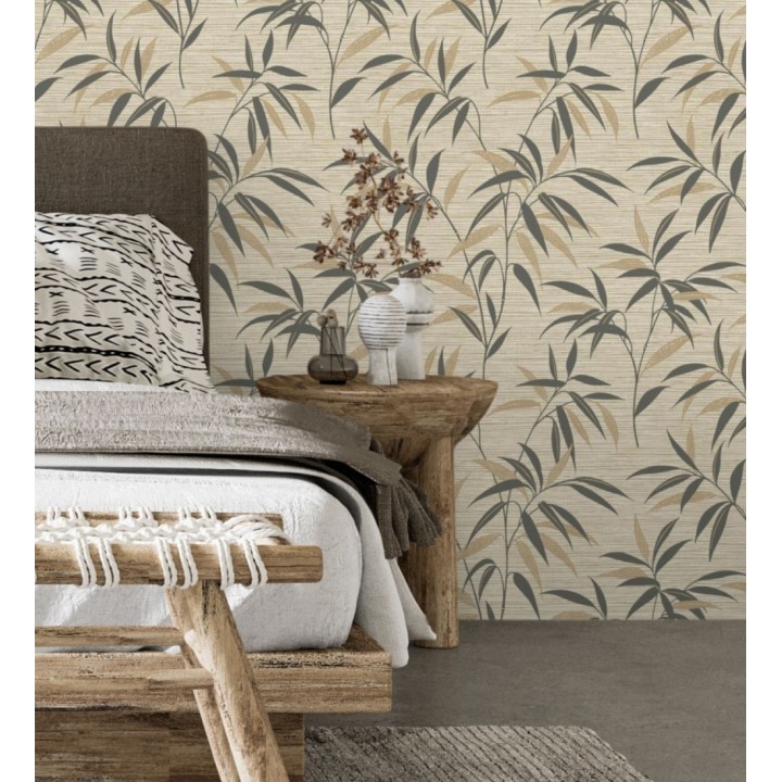 Papel pintado de hojas fondo fibra vegetal natural - Manila Whispers 682927