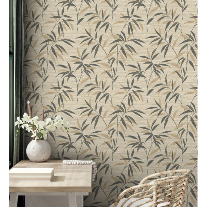 Papel pintado de hojas fondo fibra vegetal natural - Manila Whispers 682927