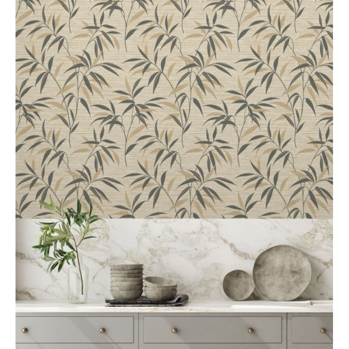 Papel pintado de hojas fondo fibra vegetal natural - Manila Whispers 682927