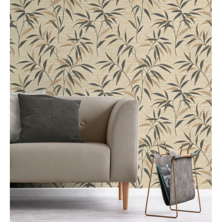 Papel pintado de hojas fondo fibra vegetal natural - Manila Whispers 682927