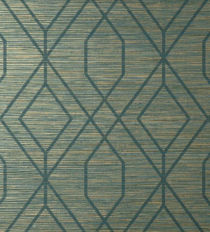 Papel pintado geométrico fondo fibra vegetal verde - Manila Diamond 682928