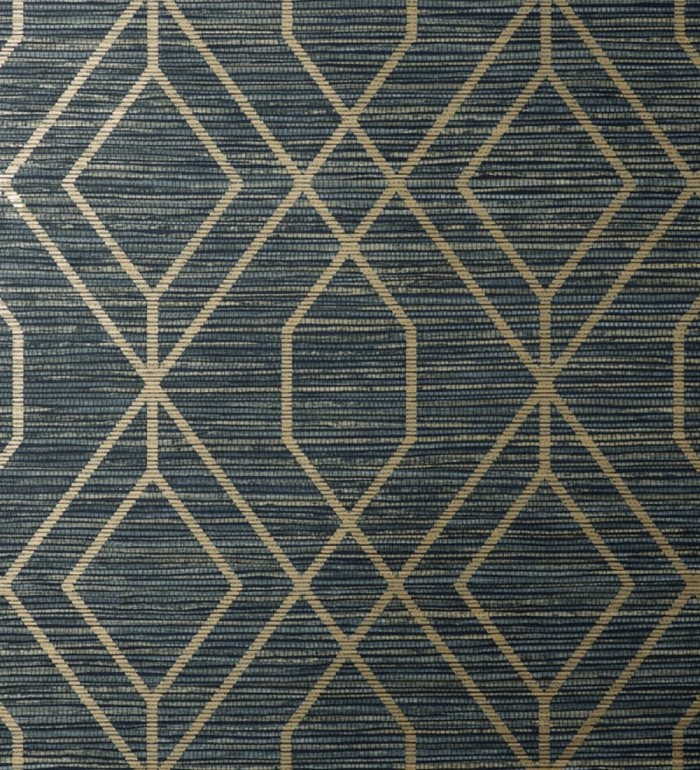 Papel pintado geométrico fondo fibra vegetal azul - Manila Diamond 682929