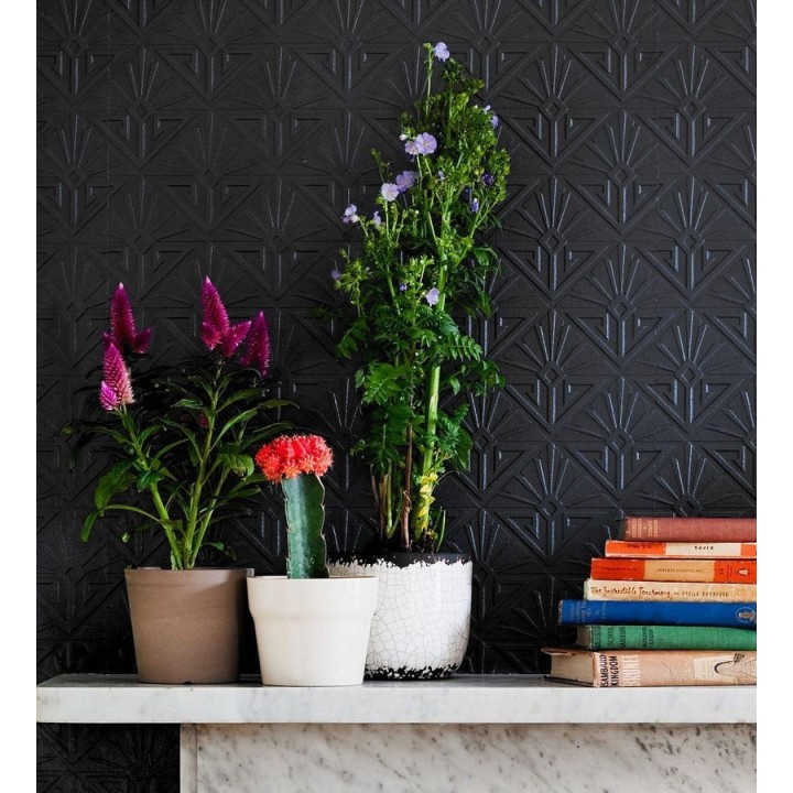 Papel pintado blanco geométrico moderno repintable texturizado de alto relieve - Eines Texture 123179