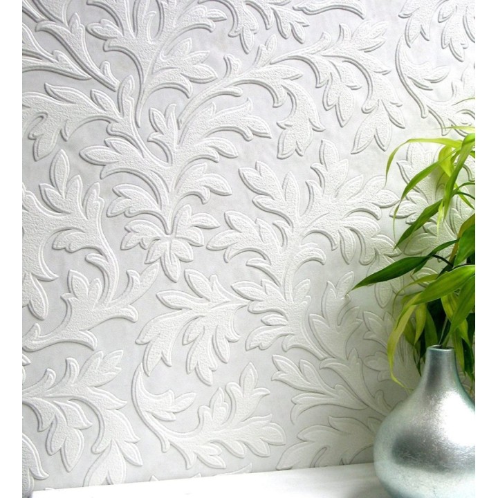 Papel pintado blanco repintable volutas de alto relieve - Ornam Texture 123184