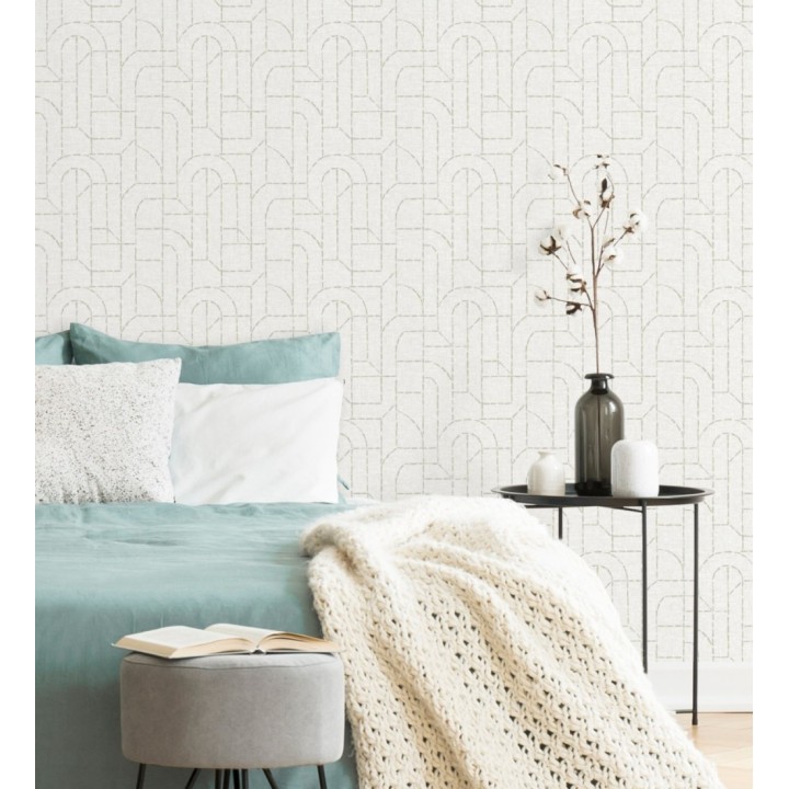 Papel pintado de arcos geométricos líneas beige - Narvik Arches 682963