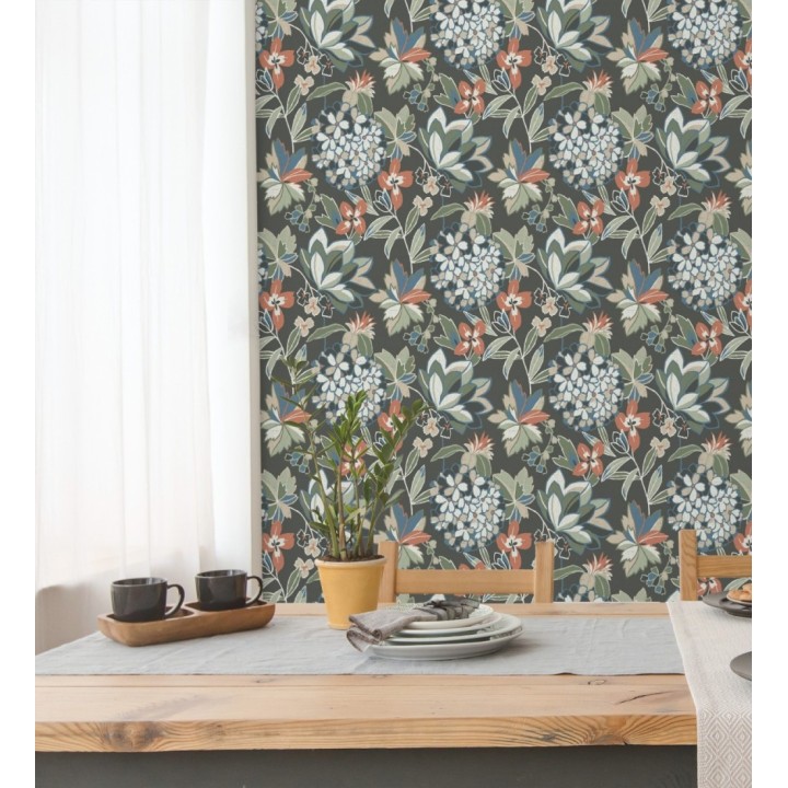 Papel pintado de flores exuberantes con estilo cottage - Midnight Florals 682968