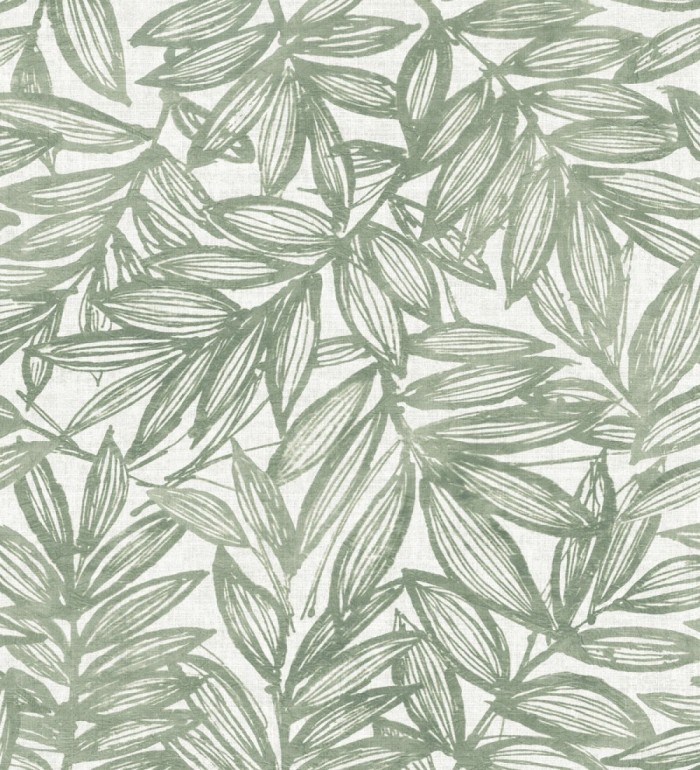 Papel pintado hojas verdes impresas en fondo textil - Serene Nature 682973