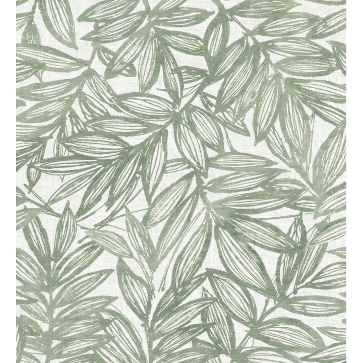 Papel pintado hojas verdes impresas en fondo textil - Serene Nature 682973