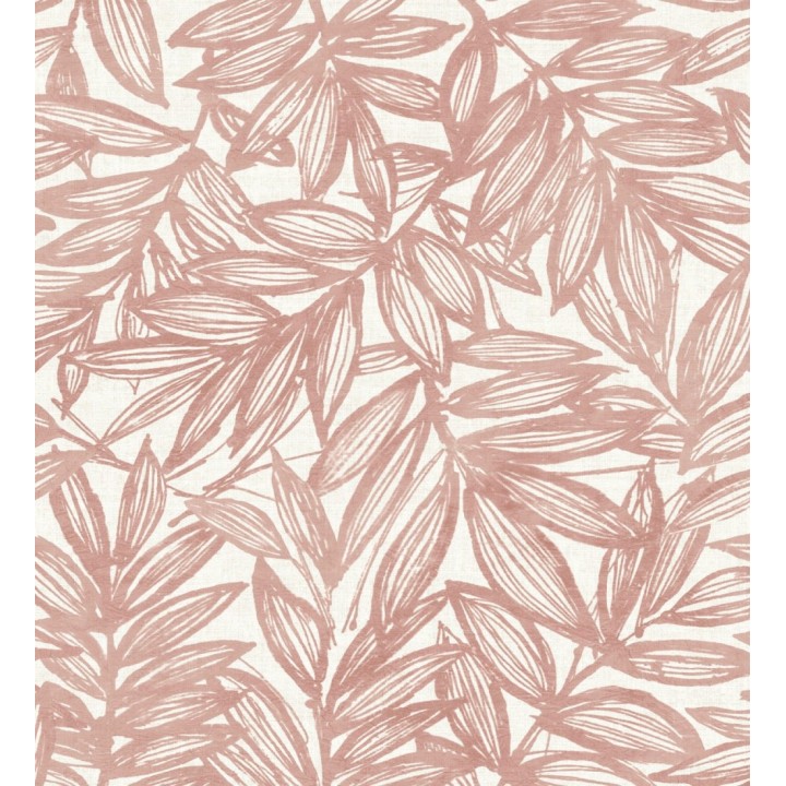 Papel pintado hojas color coral impresas en fondo textil - Serene Nature 682974