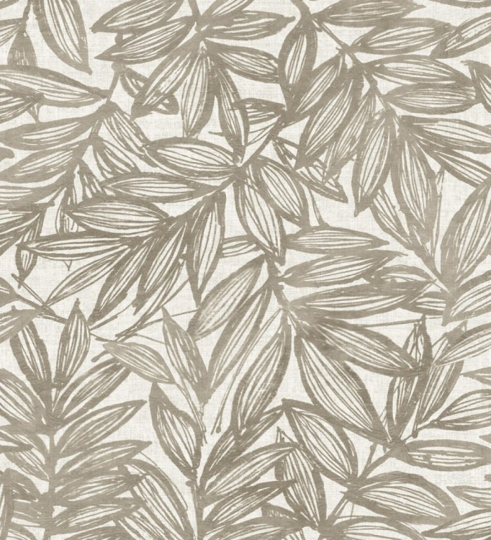 Papel pintado hojas marrones impresas en fondo textil - Serene Nature 682975