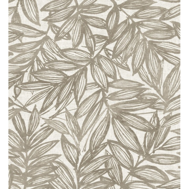 Papel pintado hojas marrones impresas en fondo textil - Serene Nature 682975