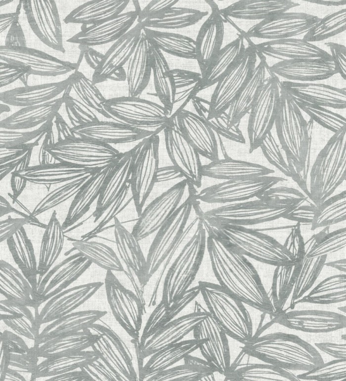 Papel pintado hojas gris verdoso impresas en fondo textil - Serene Nature 682976