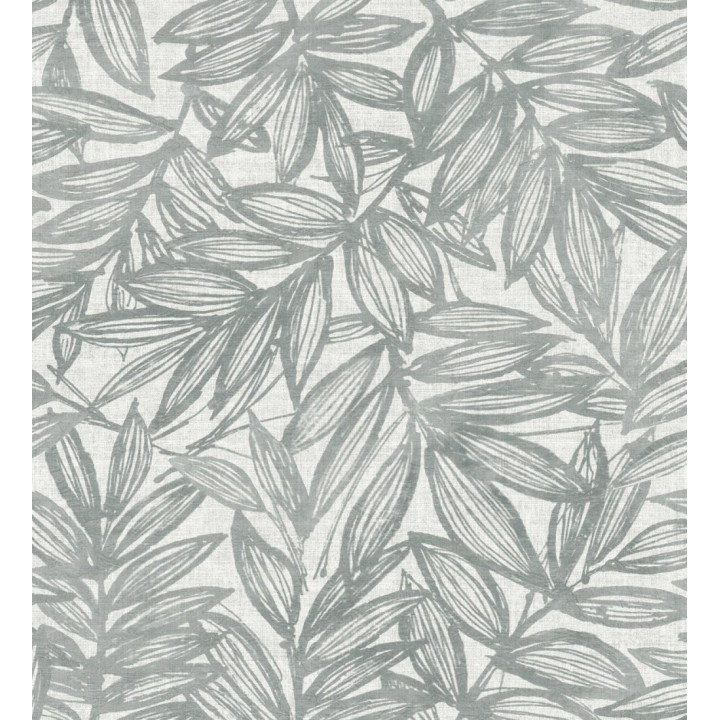 Papel pintado hojas gris verdoso impresas en fondo textil - Serene Nature 682976