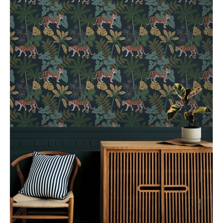 Papel pintado de tigres y flora tropical - Tabora Jungle 682990