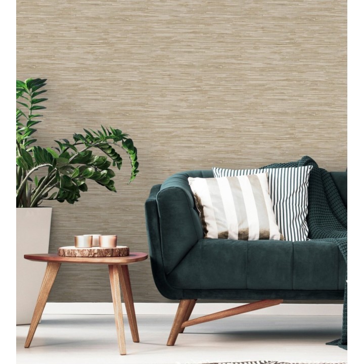 Papel pintado efecto cañas entrelazadas con yute natural en tonos beige tostado - Talasari Bamboo 683001