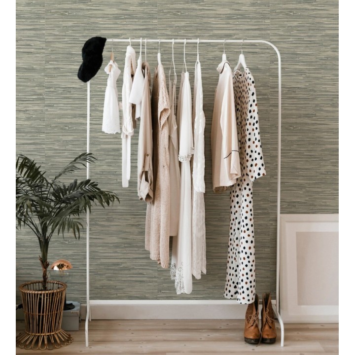 Papel pintado efecto cañas entrelazadas con yute natural en tonos verdes - Talasari Bamboo 683003