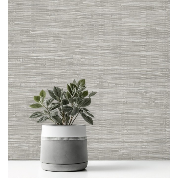 Papel pintado efecto cañas entrelazadas con yute natural en tonos grises - Talasari Bamboo 683005