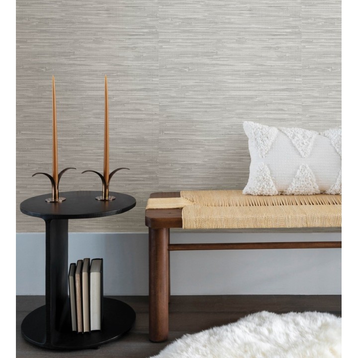 Papel pintado efecto cañas entrelazadas con yute natural en tonos grises - Talasari Bamboo 683005