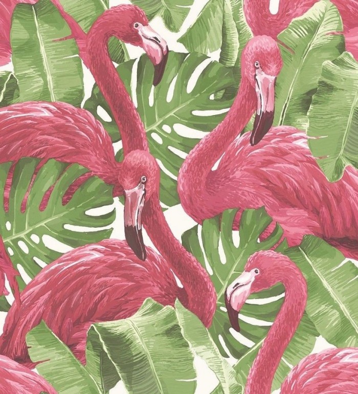 Papel pintado flamencos y hojas estilo tropical  - Flamingo Queen 124169